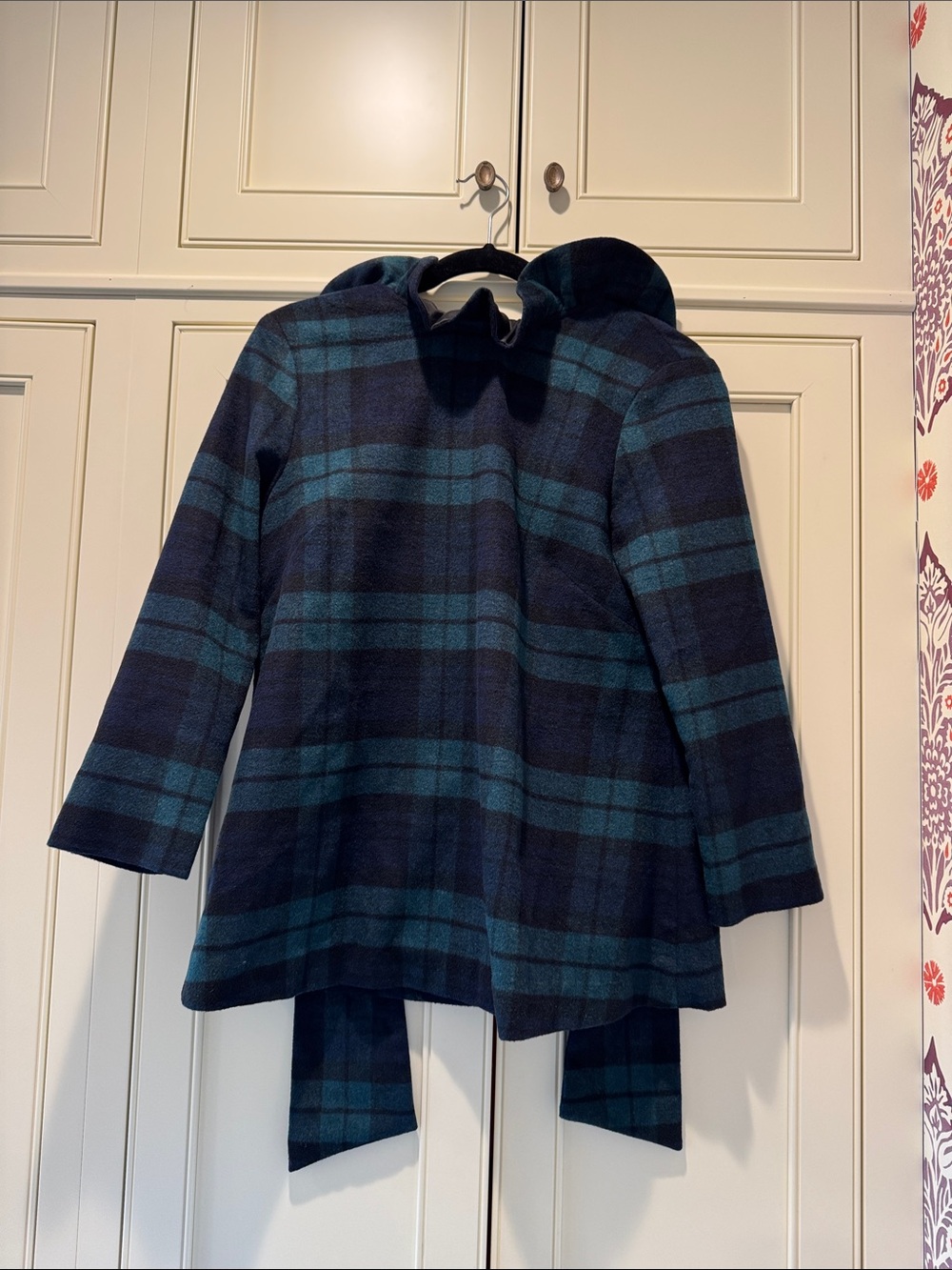 Tuckernuck Girls' Navy & Teal Plaid Hooded Pea Coat